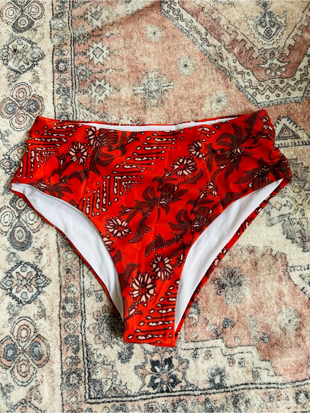 Red Floral High-Waist Bikini Bottoms